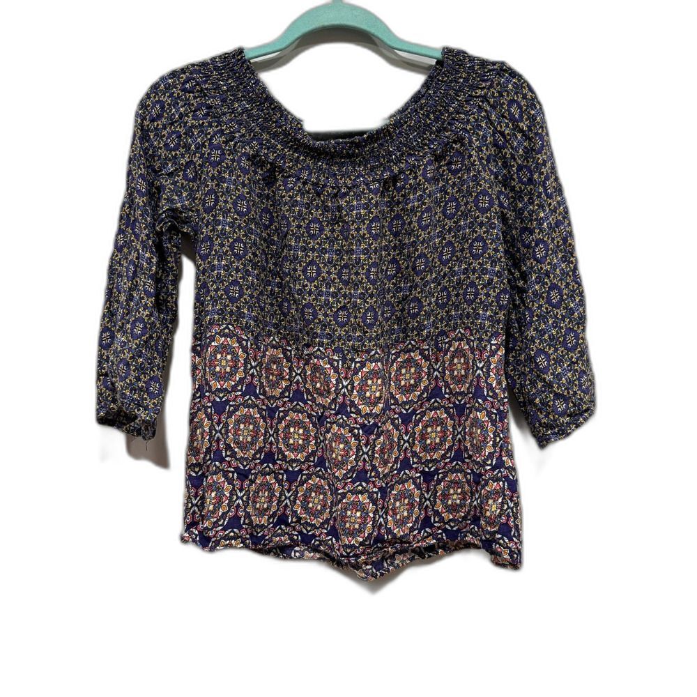 Japna Top 3/4 Length Sleeve Blouse Shirt Round Neck Blue Career Womens sz XS